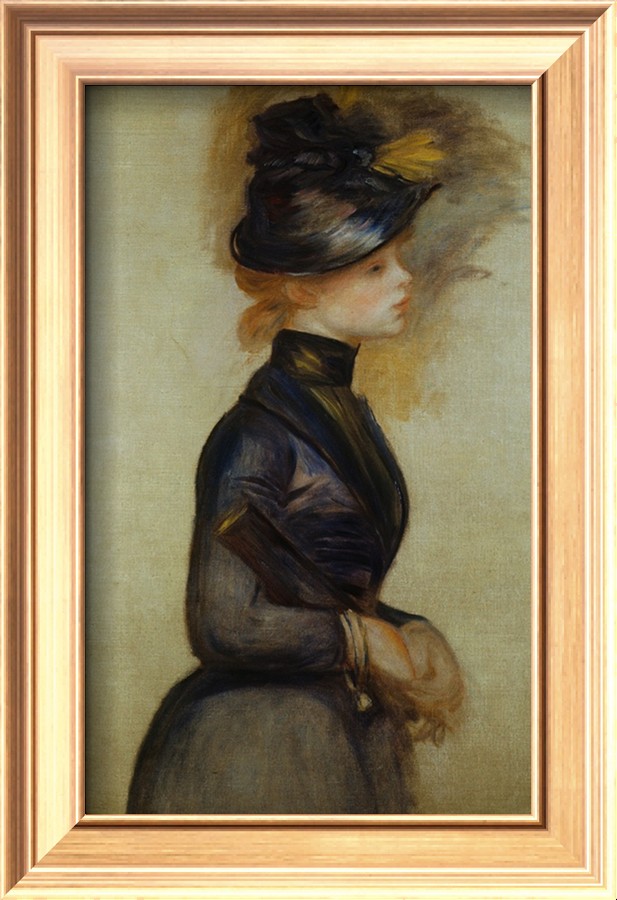 Young Woman in Blue Going to the Conservatory - Pierre Auguste Renoir Painting